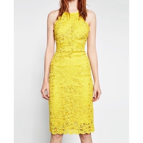 Zara Yellow Lace Overlay Dress - Picture 1 of 12